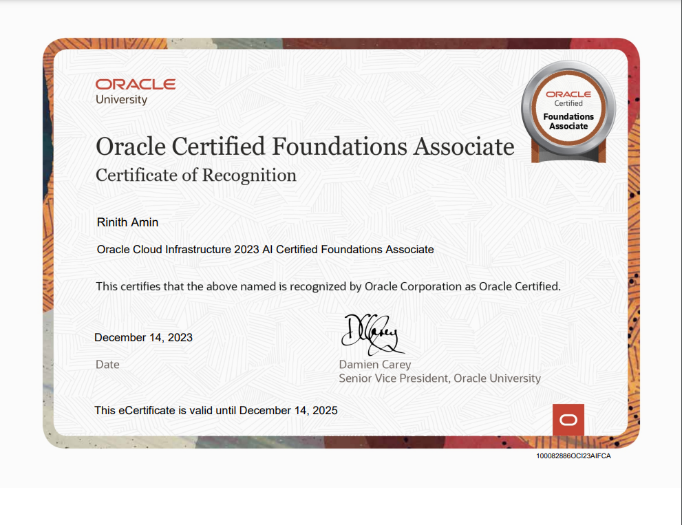  Oracle Cloud Infrastructure 2023 AI Certified Foundations Associate