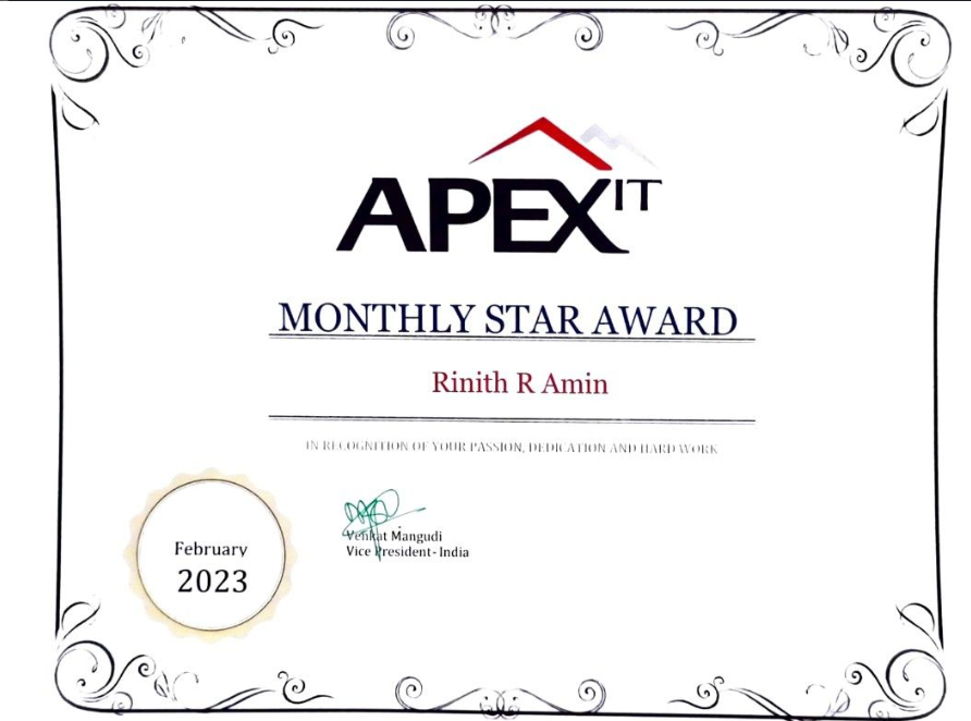 Monthly Star Award - February : ApexIT