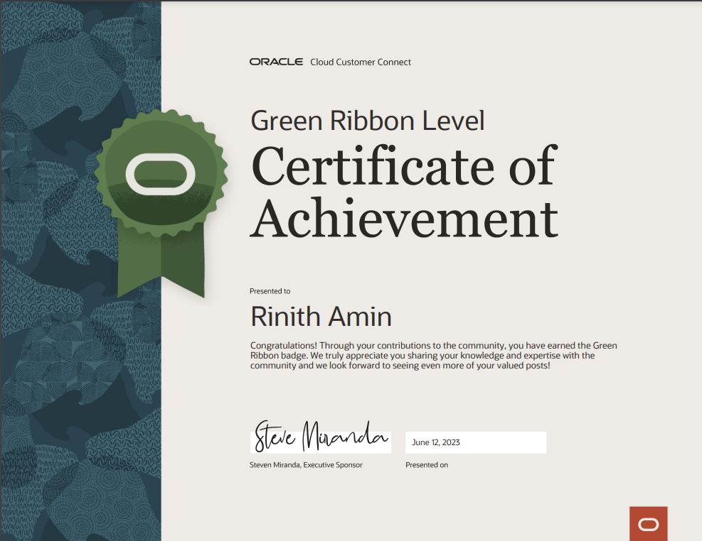 Oracle Cloud Customer Connect – Green Ribbon Member