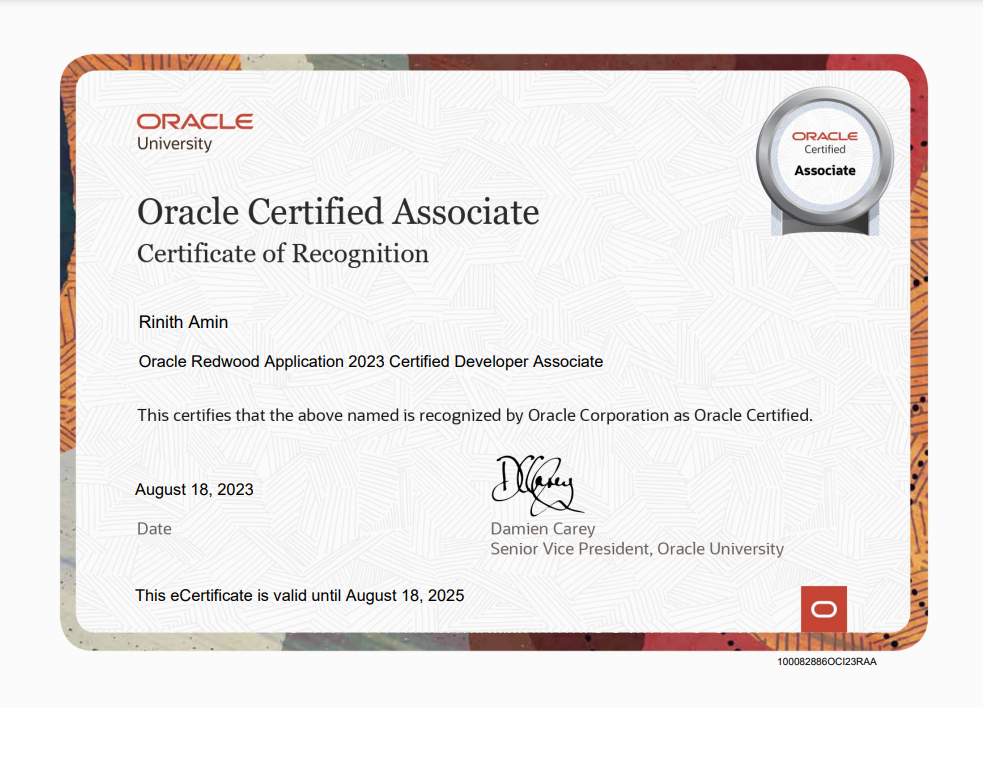  Oracle Redwood Application 2023 Certified Developer Associate